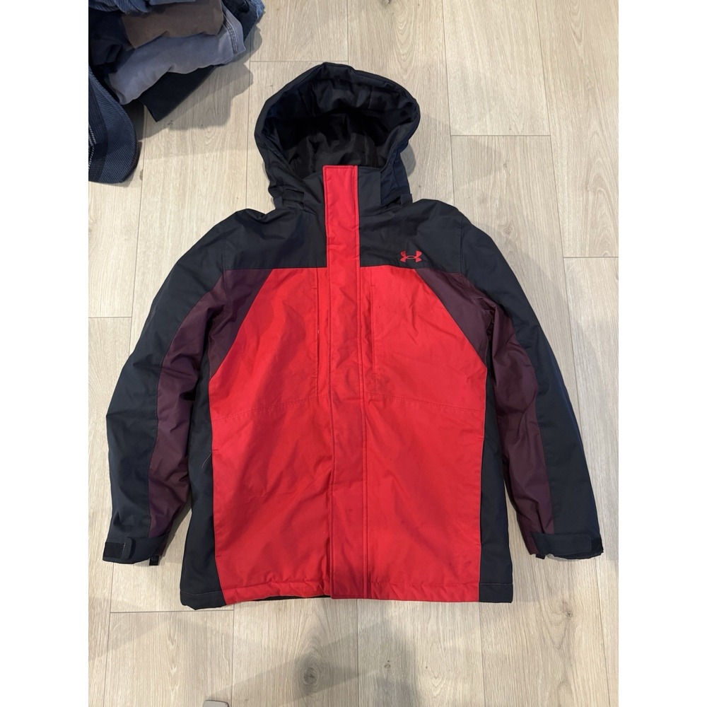 Under Armour Storm Kids Youth Large Black Red Maroon Hooded Winter Jacket